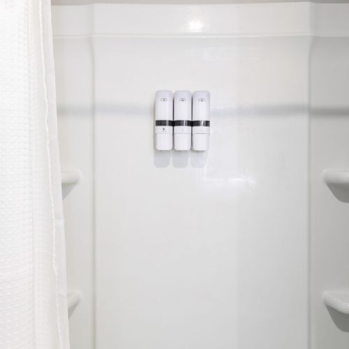 Shampoo, conditioner, body wash, and body soap included for maximum comfort.