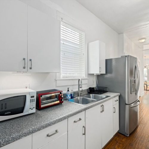 Stainless steel appliances. Coffee bar with a french press  included!