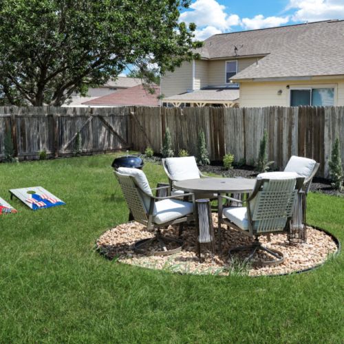 With a comfortable and convenient outdoor dining table with 4 seats.