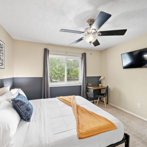 TV included in all bedrooms. Desk and comfortable chair included.