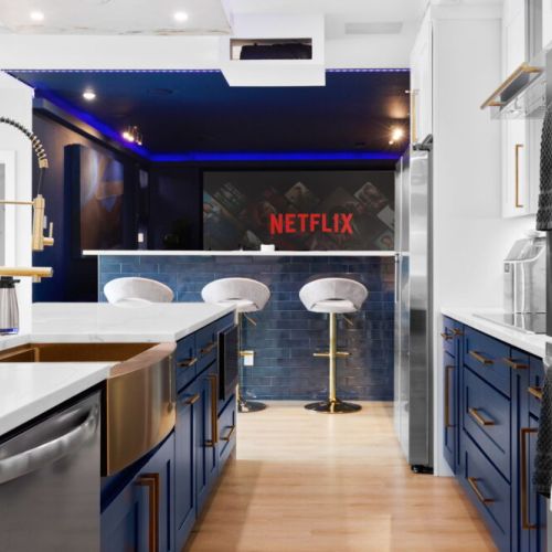 Open concept so you won't miss the movie while you're cooking