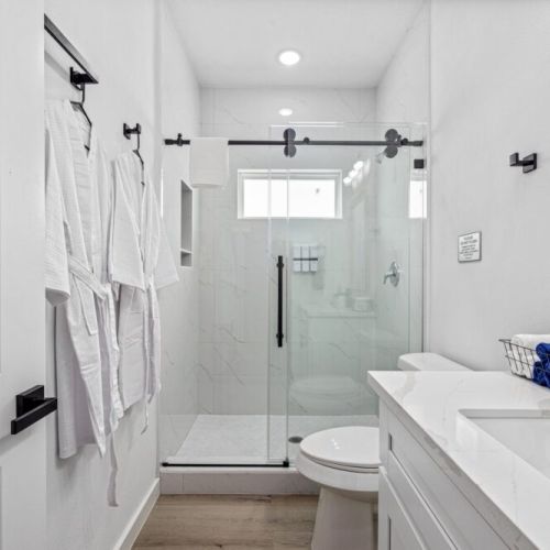 Bathroom is fully stocked with all you need. Makeup pads and q-tips included.