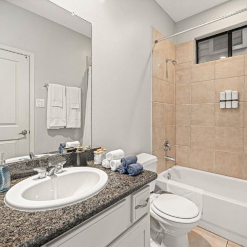 3rd full bathroom is fully stocked with all you need. Makeup pads and q-tips included.