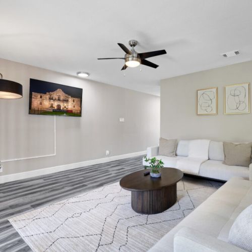 Large smart TV included.