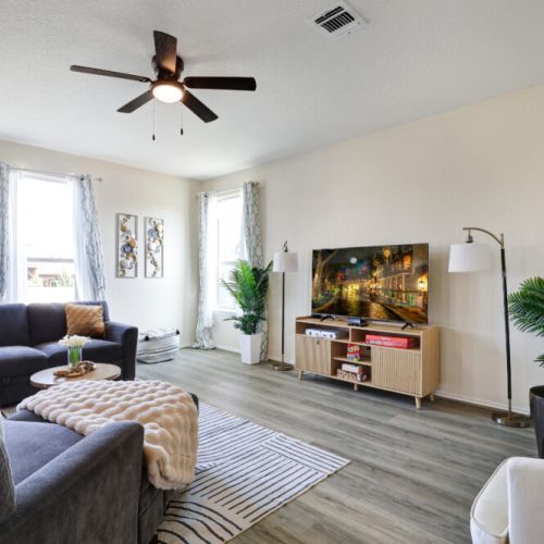 Large smart TV included.