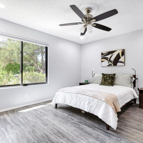 Primary bedroom with queen size bed.