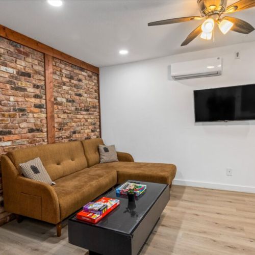 Large smart TV included.
