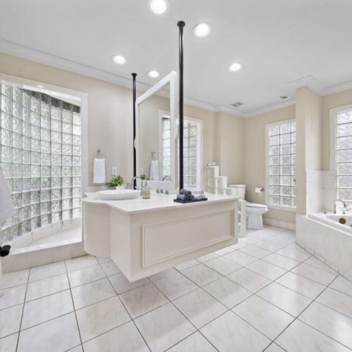 Primary bathroom is fully stocked with all you need. Makeup pads and q-tips included.
