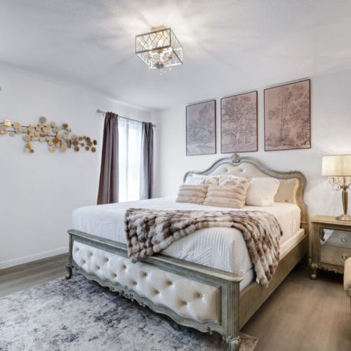 Primary bedroom with a king size bed!