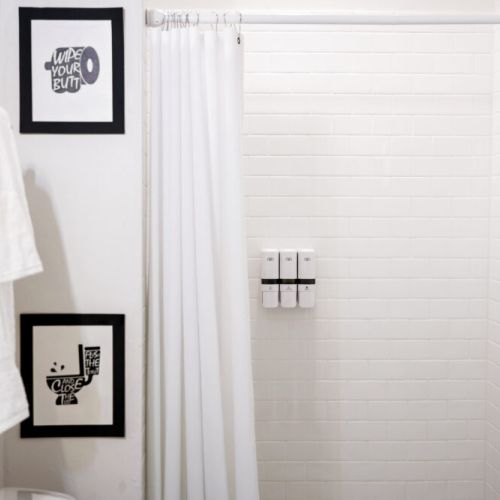 Makeup pads and other bathroom supplies included.