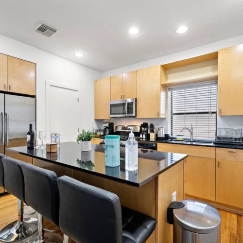 Fridge dispenses water and ice! Stainless steel appliances.