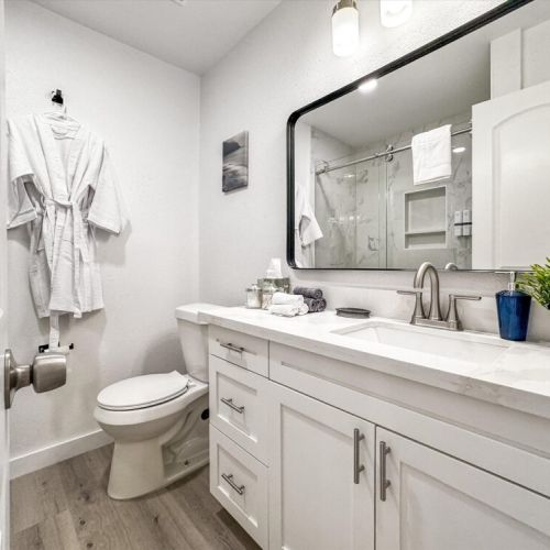 Bathroom is fully stocked with all you need. Makeup pads and q-tips included.