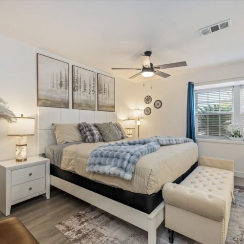 Primary bedroom with a king size bed!