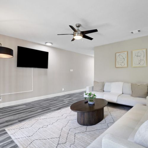 Large smart TV included.