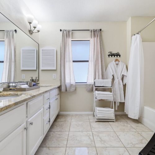 Primary bathroom is fully stocked with all you need.