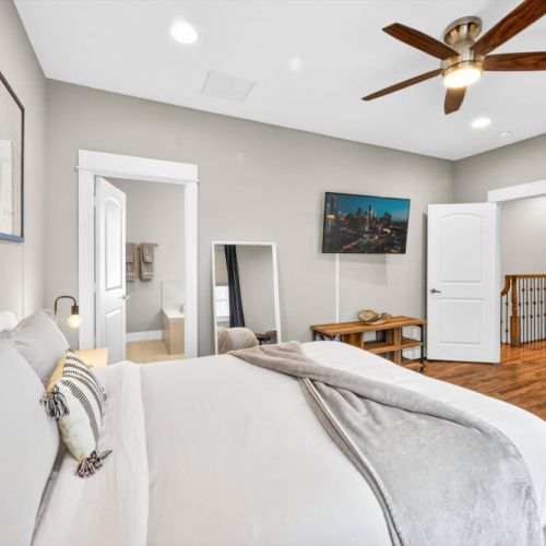We include a smart TV and a full-length mirror.