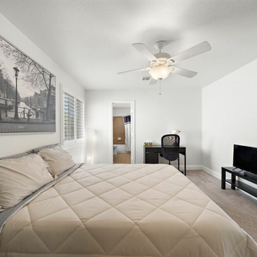 TV, desk and comfortable chair included.