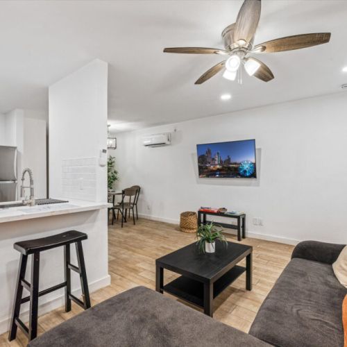 Large smart TV included.