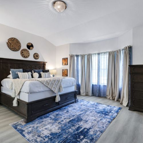 Primary bedroom with a king size bed!