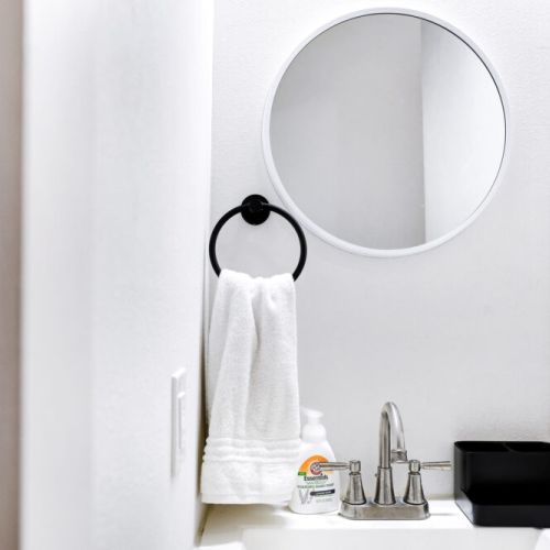 Makeup pads and other bathroom supplies included.