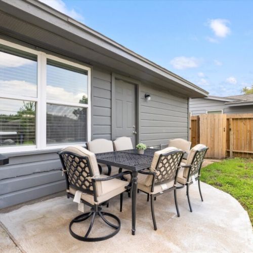 Outdoor dining area included for maximum comfort.