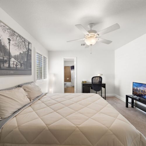 TV, desk and comfortable chair included.