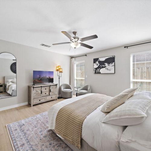 Smart TV and full-length mirror included.