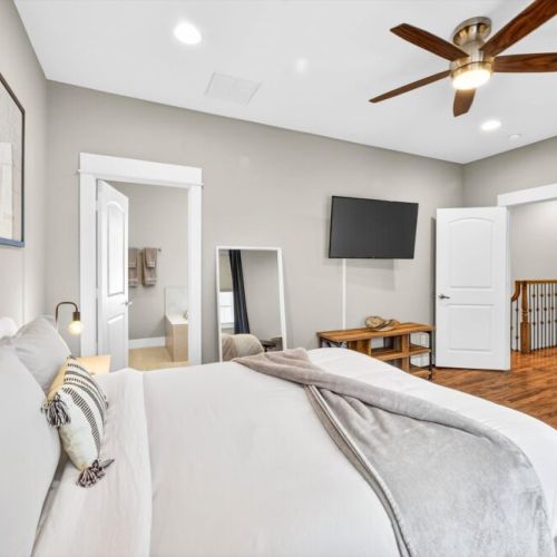 We include a smart TV and a full-length mirror.