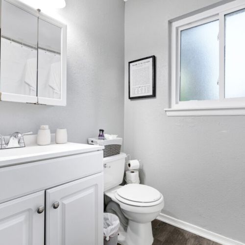 Bathroom is fully stocked with all you need. Makeup pads and q-tips included.