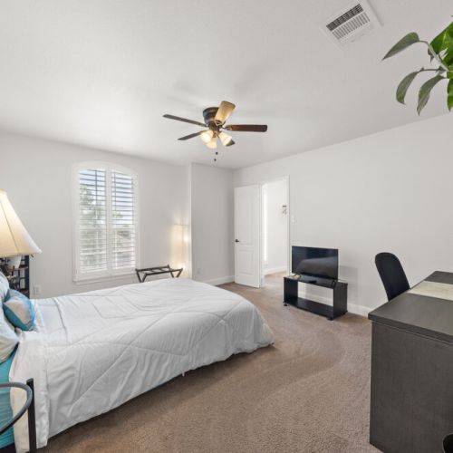 TV, desk and comfortable chair included.