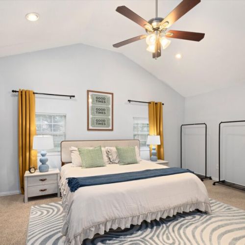 Primary bedroom with a king size bed!