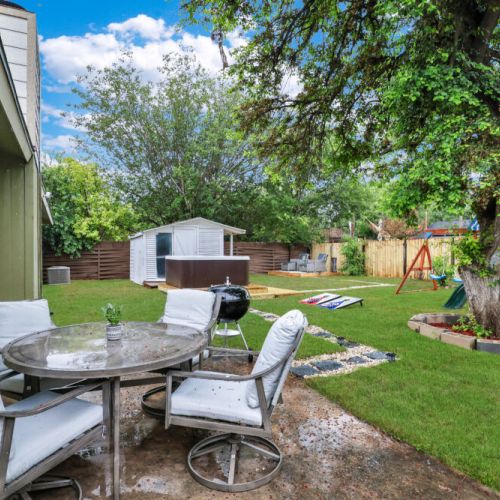 Outdoor dining area included for maximum comfort.