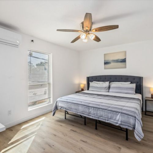 Bedroom with king size bed! Workspace included.
