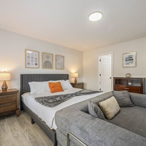 Primary bedroom with a king size bed!