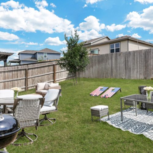 With a comfortable and convenient outdoor dining table with 4 seats.