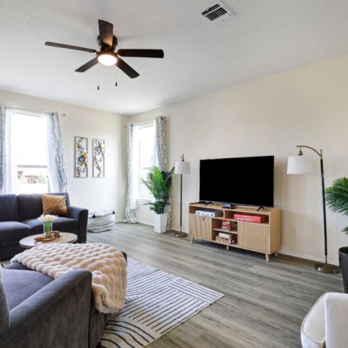 Large smart TV included.