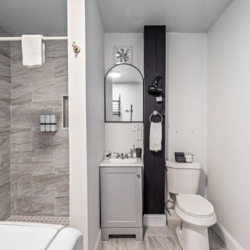 Bathroom is fully stocked with all you need. Makeup pads and q-tips included.