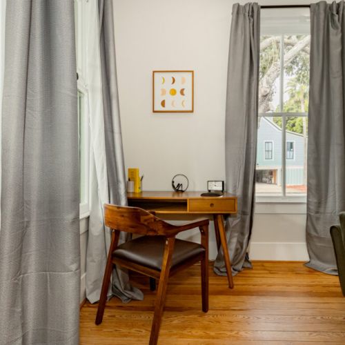 Do you need to finish some work? No problem, we got you covered! We include a wooden desk and a chair.