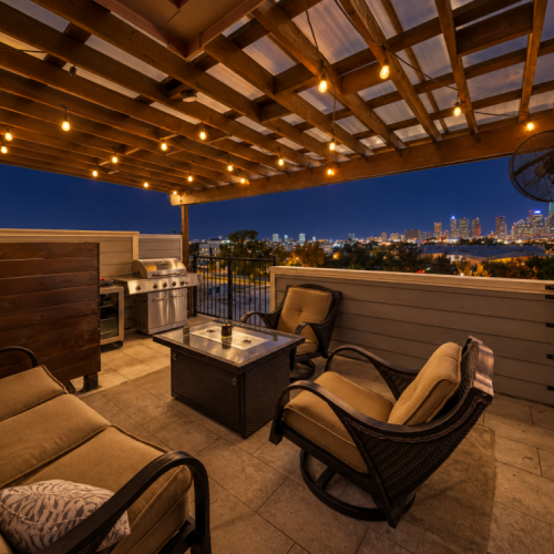 Contemplate the rooftop views while you fire up the grill and create unforgettable moments with the people you love. The fire pit is NOT FUNCTIONAL.