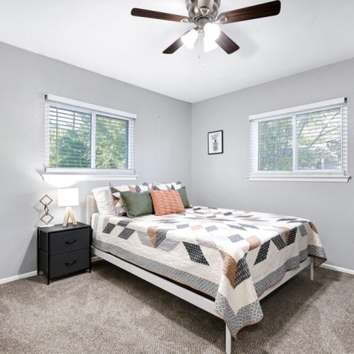 Primary bedroom with queen size bed!