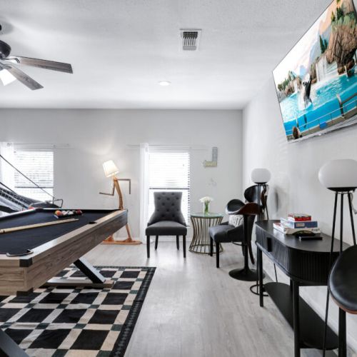 Enjoy endless fun in our game room with a pool table, basketball arcade, and a smart TV for the perfect hangout!