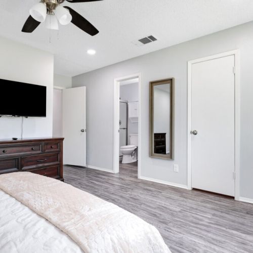 TV and full-length mirror included.
