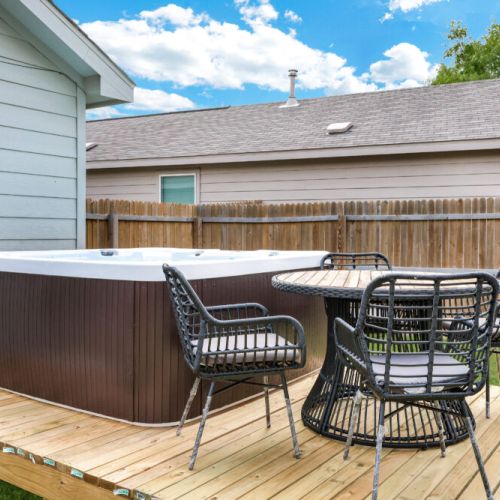 With a comfortable and convenient outdoor dining table with 4 seats.