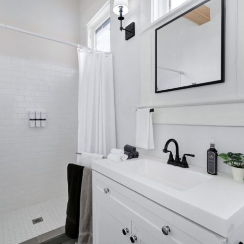 Makeup pads and other bathroom supplies included.