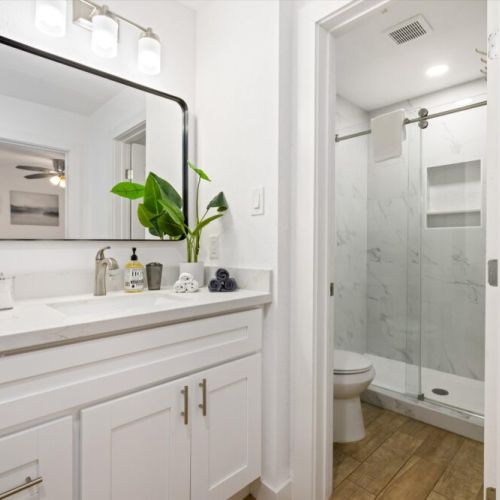Bathroom is fully stocked with all you need. Makeup pads and q-tips included.