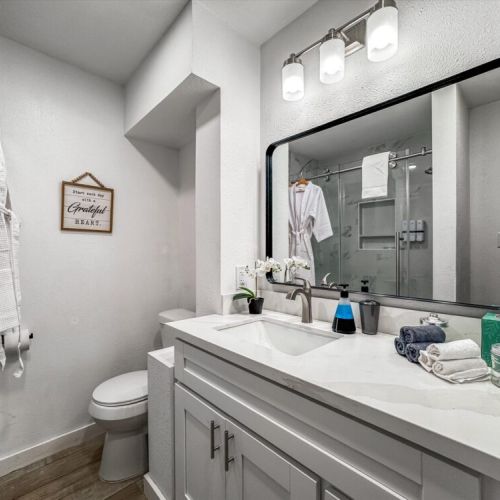 Bathroom is fully stocked with all you need. Makeup pads and q-tips included.