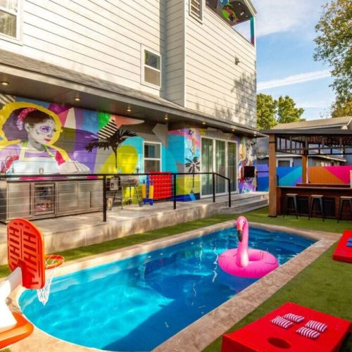Play, relax, and soak in the colorful vibes of this inviting pool.