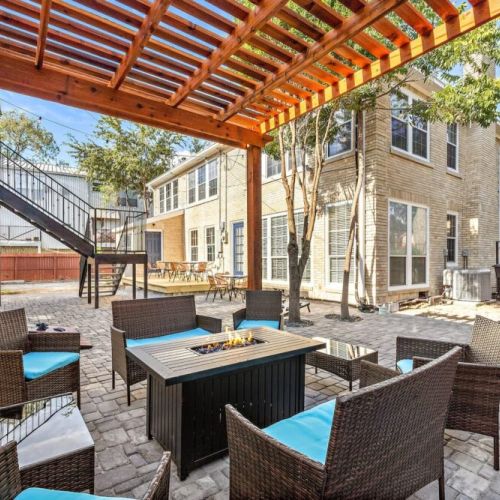 Fire pit, grills, table/chairs. lounge, and cornhole sets.