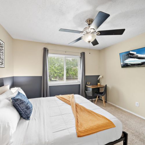 TV included in all bedrooms. Desk and comfortable chair included.